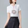 New Chinese Button Top for Summer New Style Front Shoulder Embroidered Short-sleeved T-shirt with Small Standing Collar Chinese Style Women's Clothing