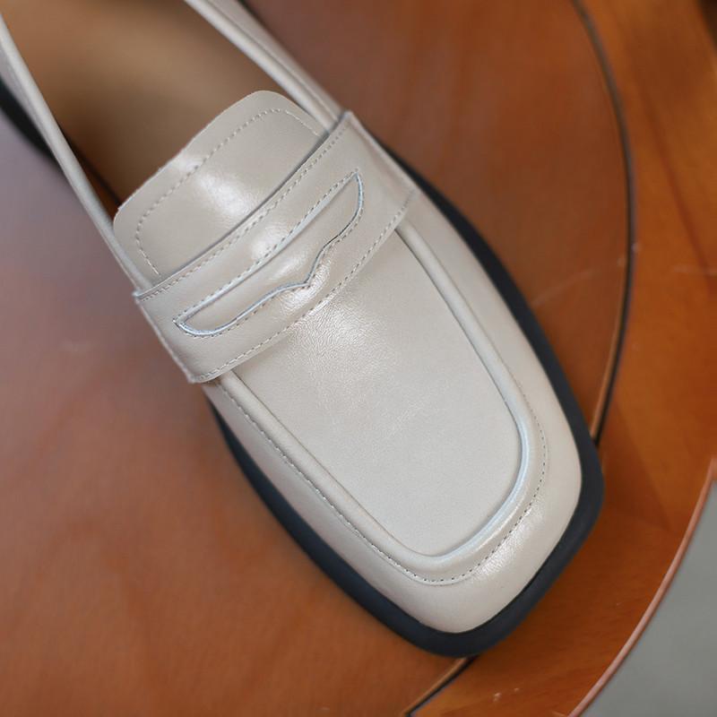 New Fashion  Cow Leather Women Shoes Casual Square Toe Loafers Convenient Thick Heel Slip -On Shoes For Women Platform Shoes
