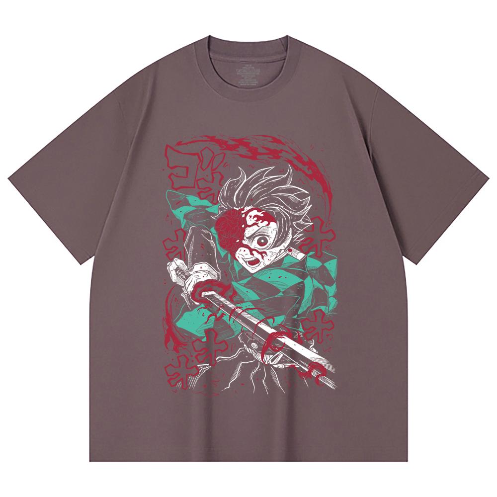 230 Gsm 100% Cotton Demon Slayer V41 Demon Tanjiro Print Unisex Heavy Cotton T Shirt