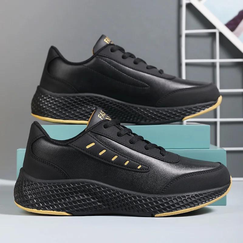 Fashion Women's Leather Sneakers Casual Sneakers Lace Up Flats Lightweight Comfortable Black Anti-slip Running Shoes Outdoor Sports
