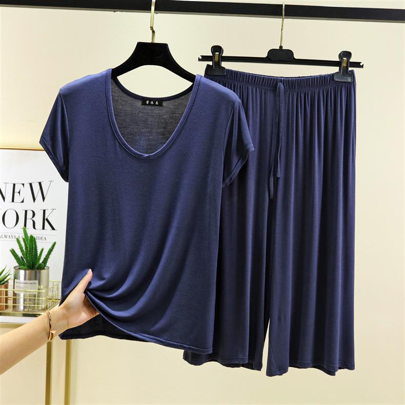 Женский повседневный комплект из двух предметов: Модальная футболка с U-образным вырезом и брюки с высокой посадкой, завязкой на талии и широкими штанинами