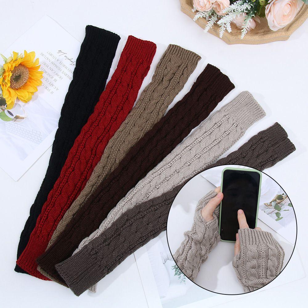 Women Man Clothing Accessories Autumn Winter Long Gloves Arm Warmers Twist Pattern Knitted Mittens