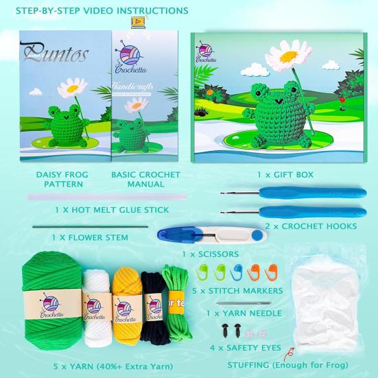 Полный набор для вязания крючком с животными для начинающих, предварительно начатые инструменты для ленточной пряжи, слон, собака, бабочка, лягушка, полный набор «сделай сам» для взрослых и детей