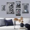 Metal Figure Statue Posters Romantic Couple Lovers Sculpture Wall Art Canvas Painting Abstract Pictures Home Living Room Decor