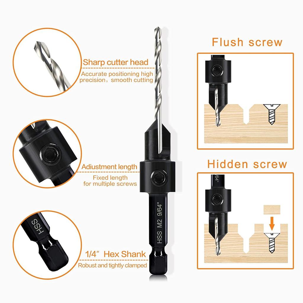 Conical Drill Bit Countersink Woodwork Pilot Holes HSS Universal Counterbore Cutter Screw Aluminum Plastic Carpentry Pilot Hole
