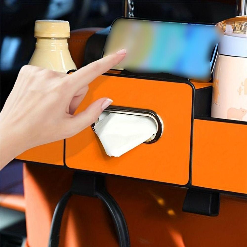 Partition Design Car Drink Cup Holder Water-proof Vehicle Tissue Box Car Rear Seat Organizer Bag