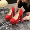 Базовые женские туфли Туфли-лодочки на толстом каблуке Туфли на квадратном каблуке с круглым носком Свадебные туфли для вечеринок и танцев Женские туфли на платформе 2024