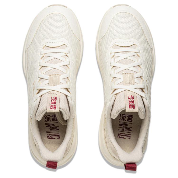 New LiNing Liuyun Cushioning Wear Resistant Low Top Casual Running Shoes Women's Beige AGLU090-2