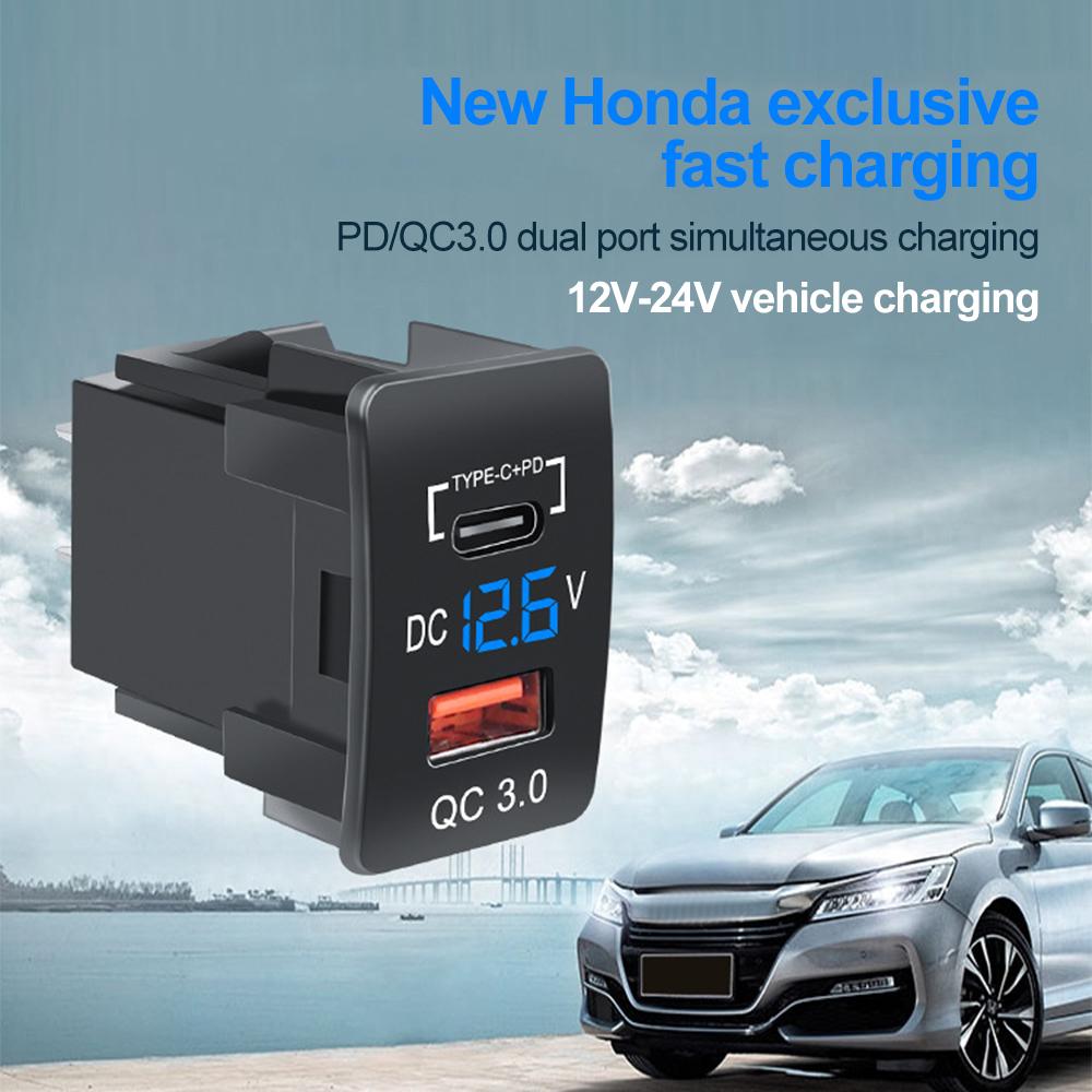 PD QC3.0 двухпортовое быстрое зарядное устройство для телефона со светодиодным вольтметром, автомобильный USB-адаптер со встроенной розеткой и кнопкой USB для всех Honda Crv CB500X