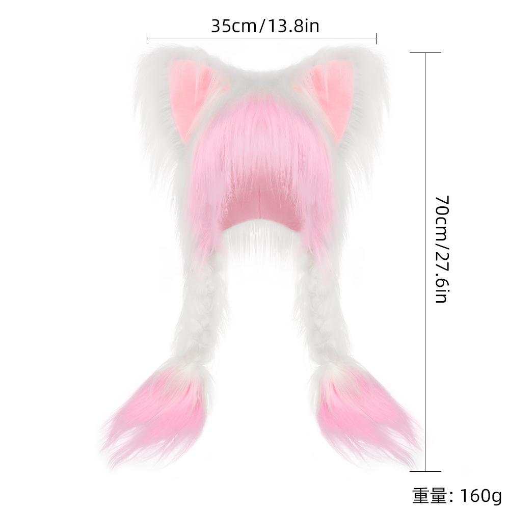 Anime-style cute cat hat y2k Anime-themed ear-covering hat, versatile for autumn and winter, featuring long, fluffy cat ears for warmth