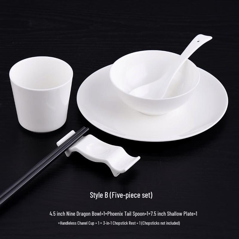 Erheshen Pure White Bone China 5-Piece Tableware Set