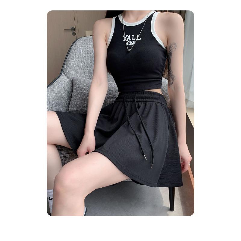 Sports Shorts Women's High Waist A Line Thin Wide Leg Skirt Small Casual Pleated Skirt Pants