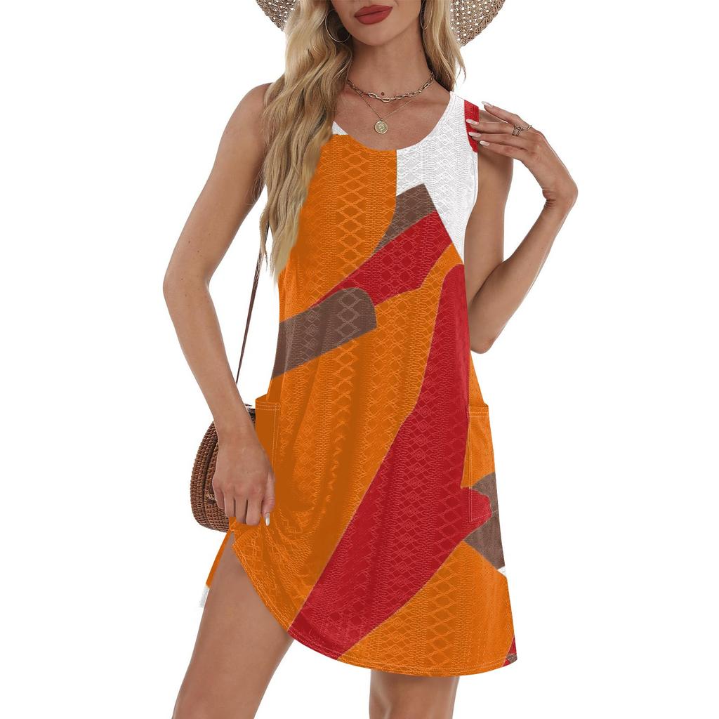 Women's Casual Sundress With Pockets Summer Boho Beach Dress T-Shirts Dress V Neck Loose Tank Dresses