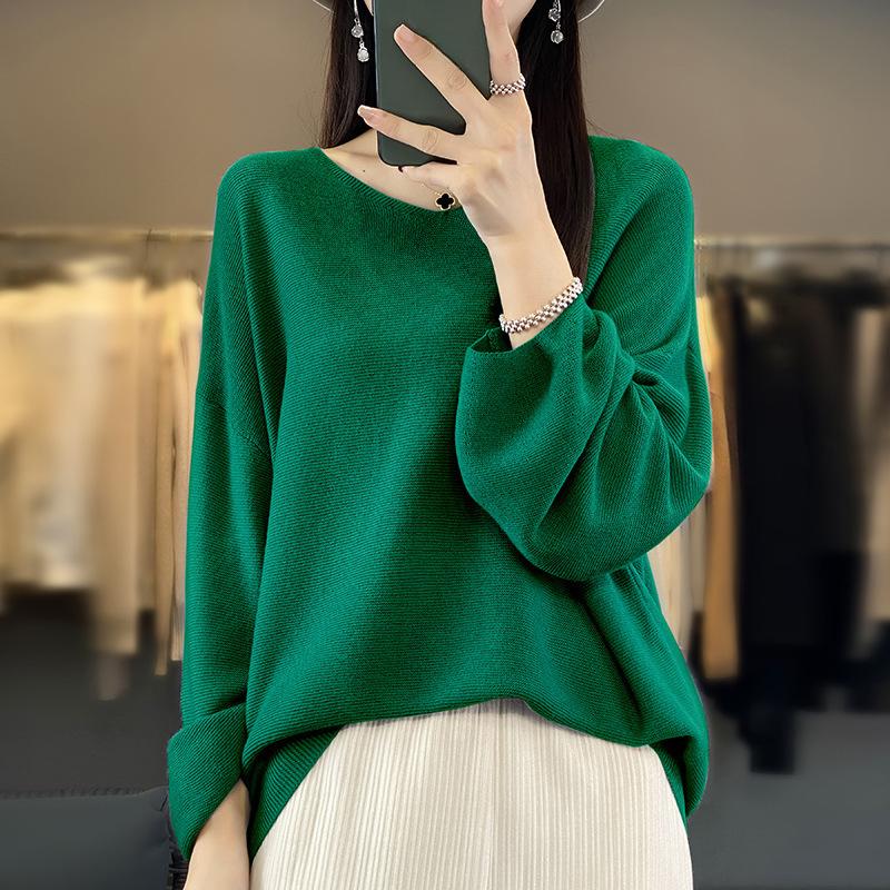 Женский тонкий вязаный свитер с v-образным вырезом, свободная большая версия ленивого свитера