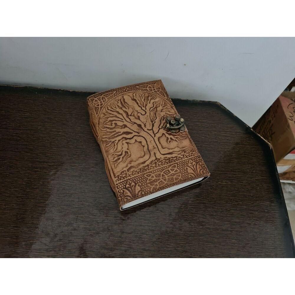 Handmade Leather Journal Diary Celtic Tree of Life Book of Shadow Wicca Vintage