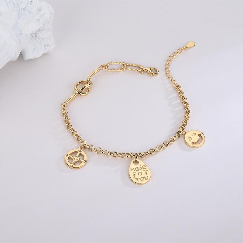 S925 Silver Korean Style Smiley Face Letter Wheel Bracelet Thai Silver Retro Old Style Bracelet