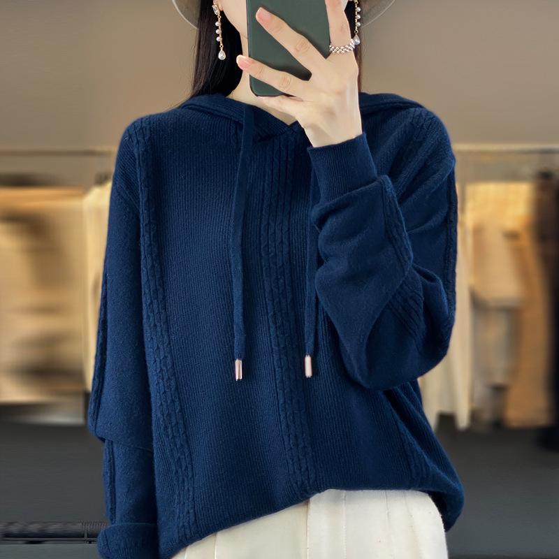 INDFS Женская мода повседневная осень-зима однотонный принт длинный рукав с капюшоном свитера