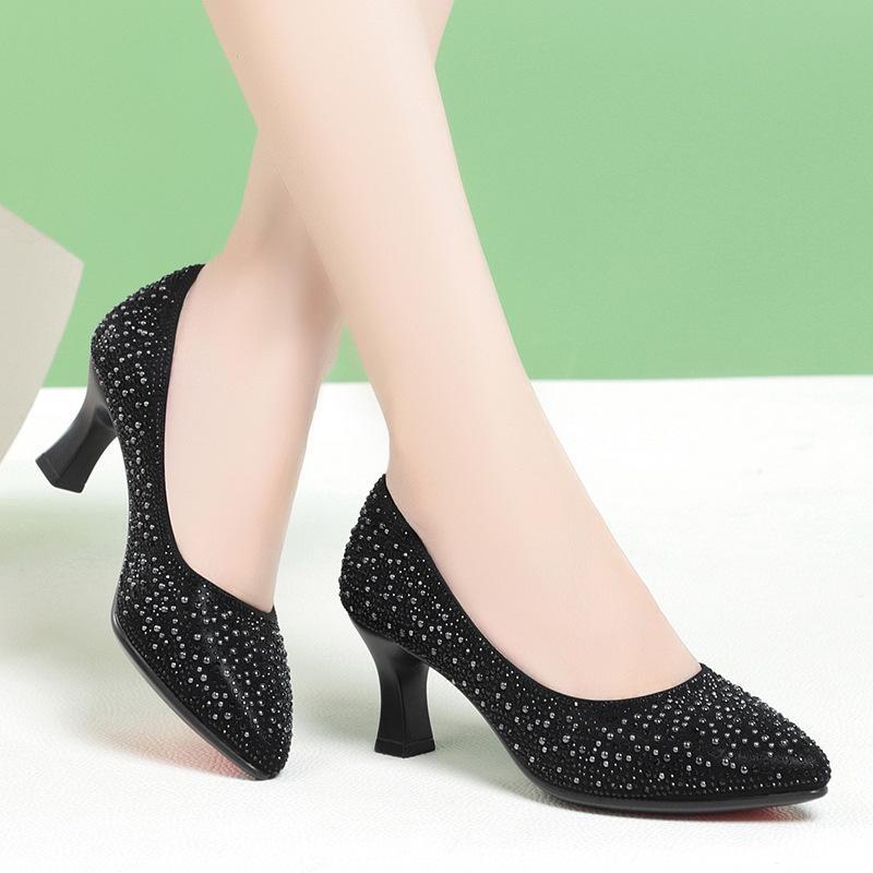 2023 Champagne Sequin & Beaded Leather High Heels: Elegant Wedding & Bridesmaid Shoes for Spring & Autumn