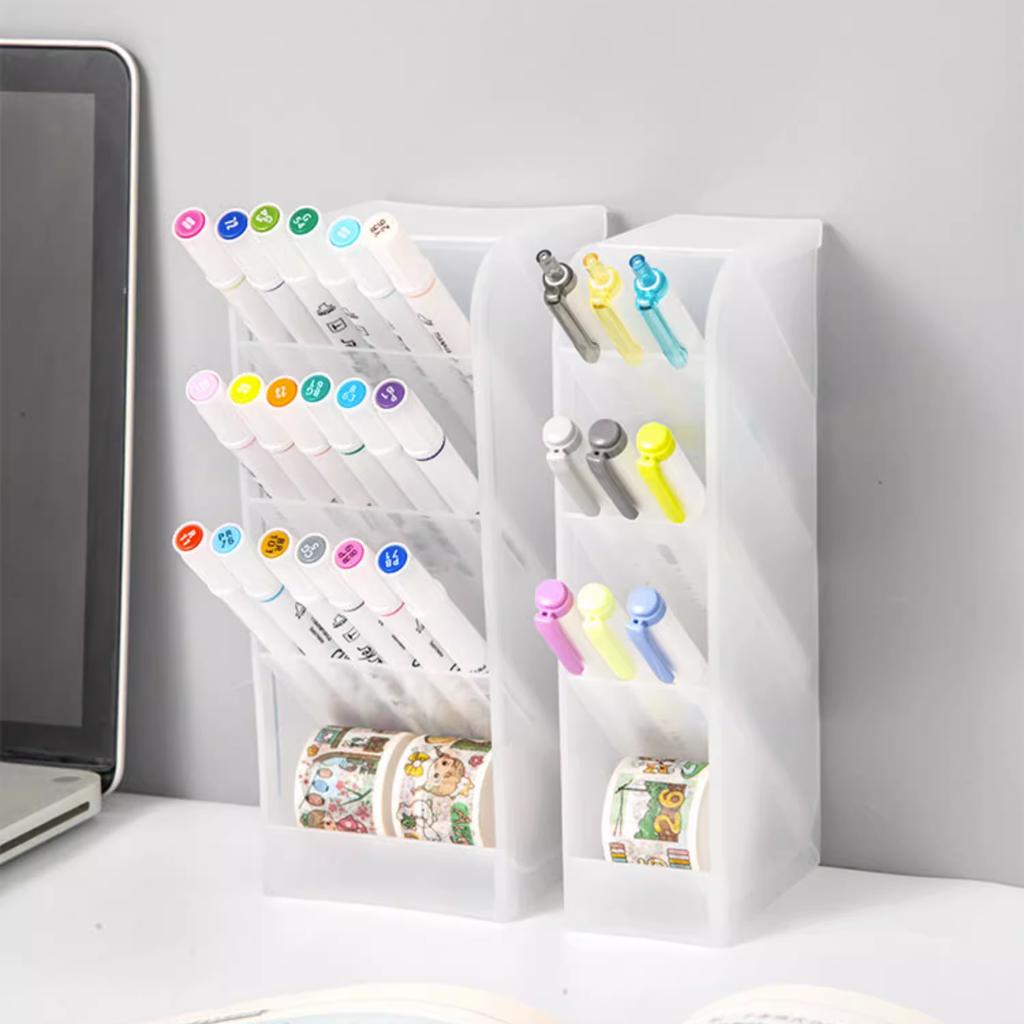 Новый настольный органайзер, держатель для ручек, ящик для хранения кистей для макияжа, 4 сетки, косая вставка, органайзер для хранения, школьные канцелярские принадлежности