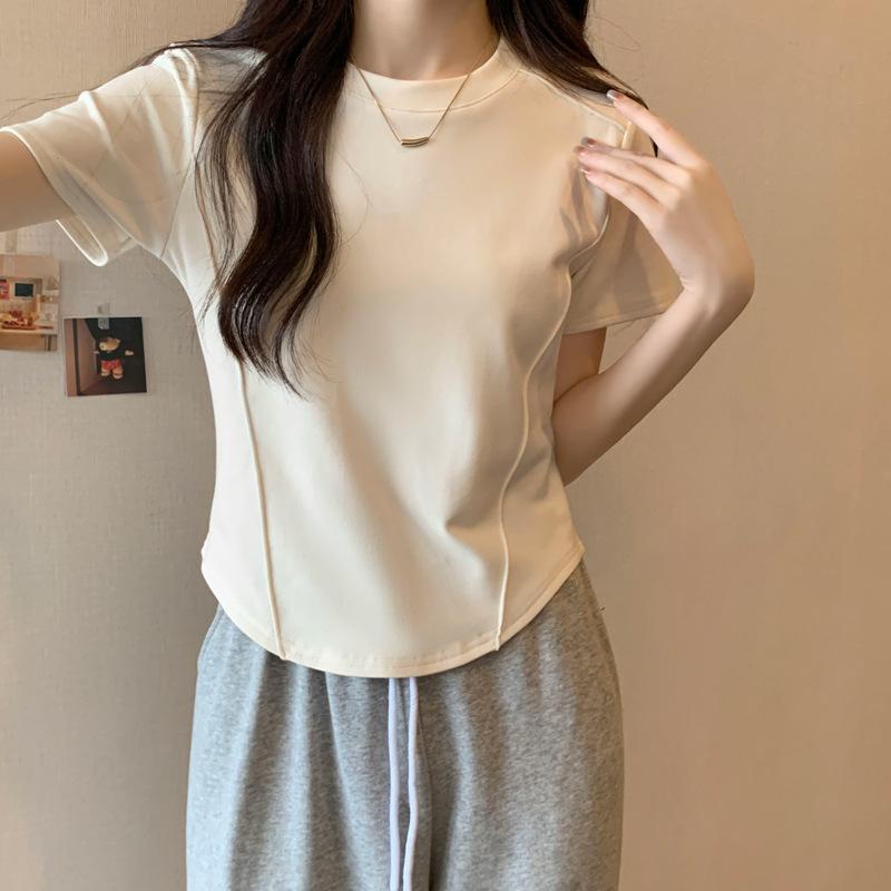 Летняя новая белая футболка с коротким рукавом женская правое плечо обтягивающий дизайн короткая чистая похоть нерегулярный топ рыбья кость