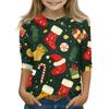 Christmas Day Print Tops For Youth Girls 4-11 Years Round Neck 3/4 Sleeves T-Shirts Trendy Tops Outfit Tees