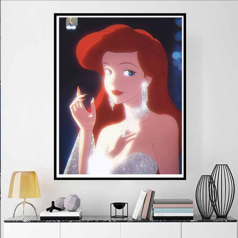 Disney 5D DIY Diamond Painting: Иконические черты Ариэль Иллюстрация Мультфильм Полная Алмазная Мозаика Искусство Настенное Украшение Набор