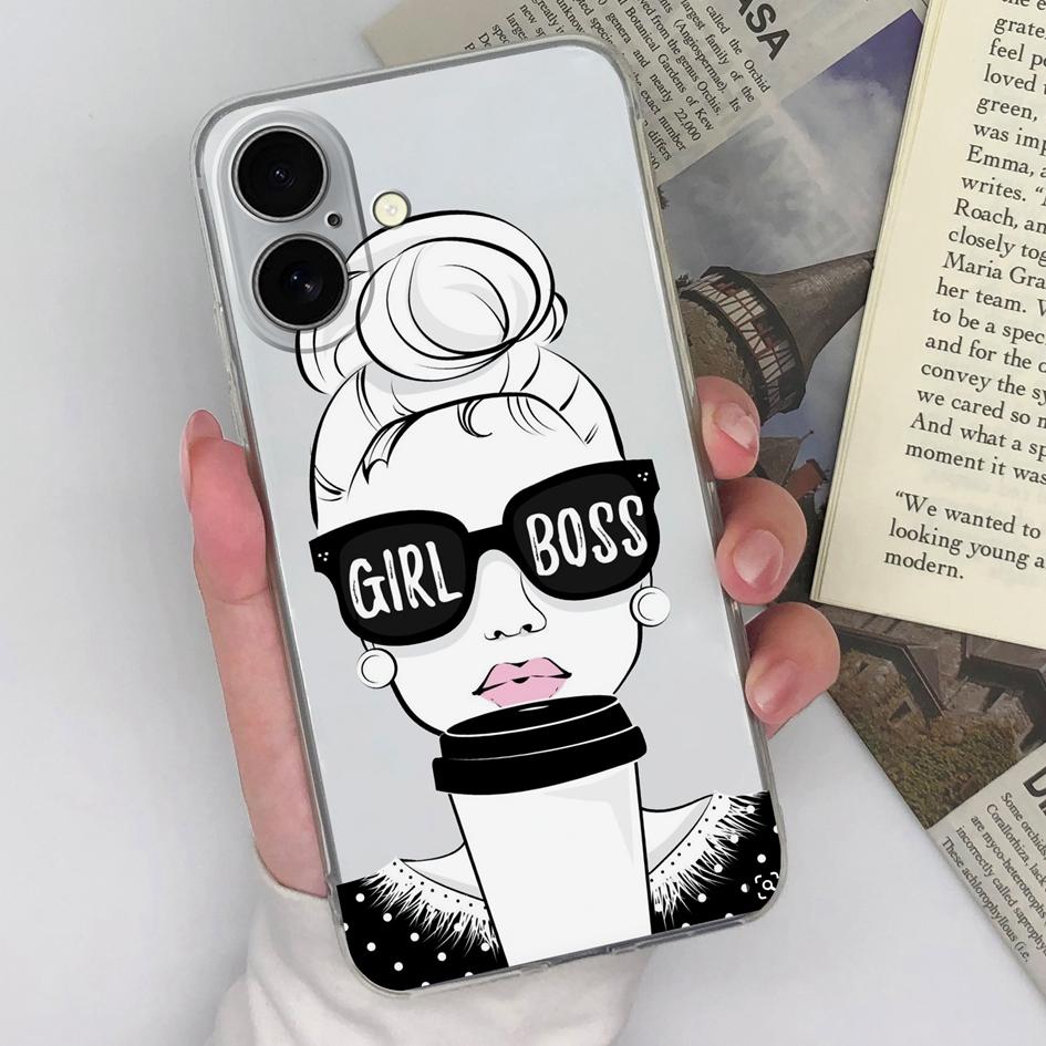 For Apple iPhone 16 Pro Max 16pro 16plus Phone Case Pretty Graceful Girl Boy Transparent Soft TPU Silicone Anti Slip Shockproof For iPhone Bumper Capa