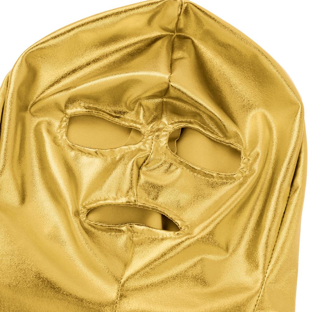 Женская и мужская маска для косплея, латексная блестящая металлическая маска с открытыми глазами и ртом, маска для лица с капюшоном для костюма для ролевых игр