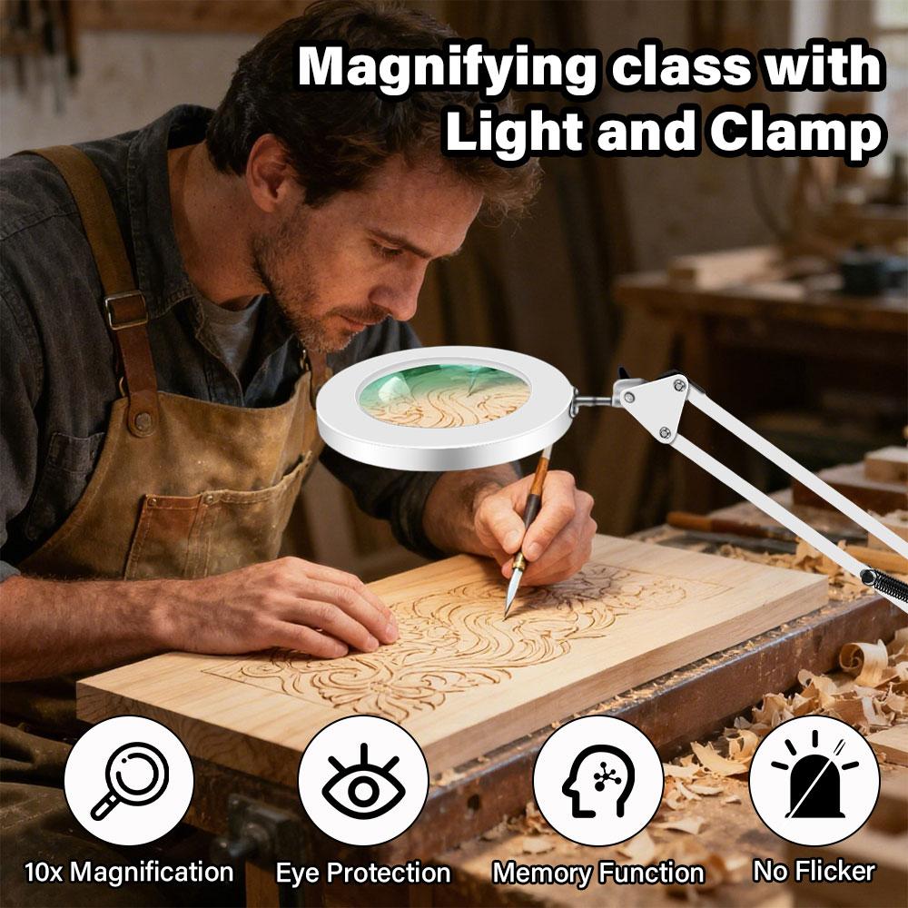 LED Magnifier Desk Lamp 8X/10X Magnification with 72LED 3-Color Light - USB Powered for Soldering Repair and Skincare Beauty