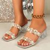 Fashion Pearl Decor High Heel Slippers Women 2025 Summer Double Strap Transparent Heeled Dress Sandals Woman Square Toe Slides