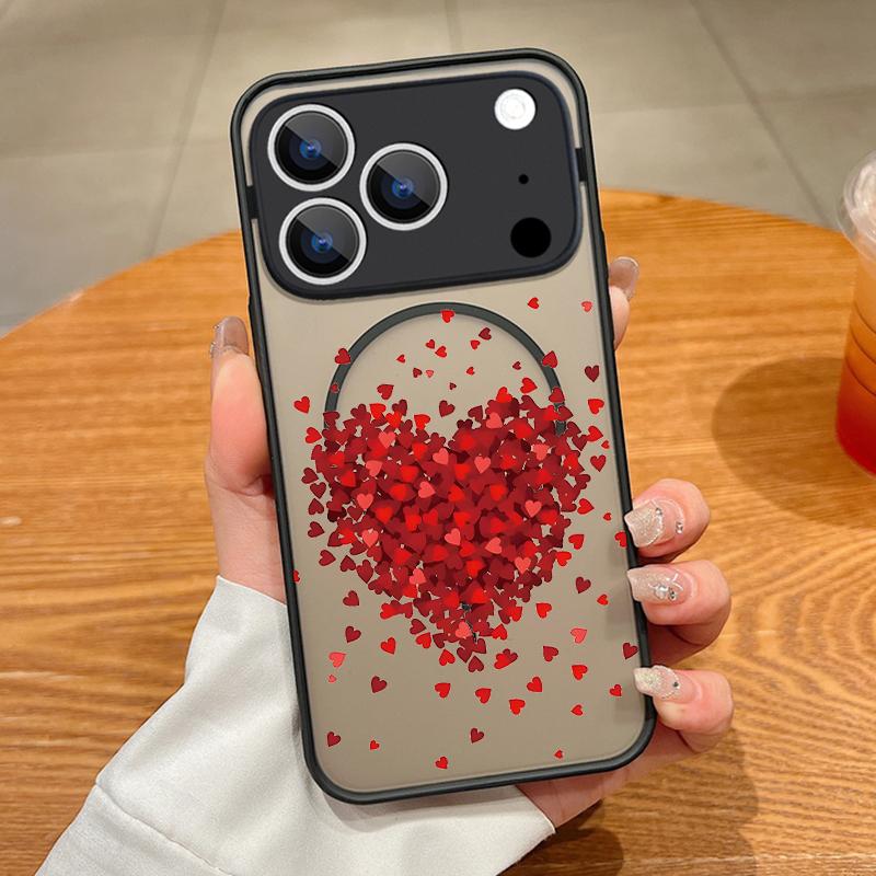 Чехол с принтом 'Любовные Сердечки' Для iPhone 17 Pro Max Чехол iPhone 16 15 14 13 Pro Max 17E Магнитный Для Magsafe Тонкое Кольцо Гибридный TPU+PC Матовая Крышка