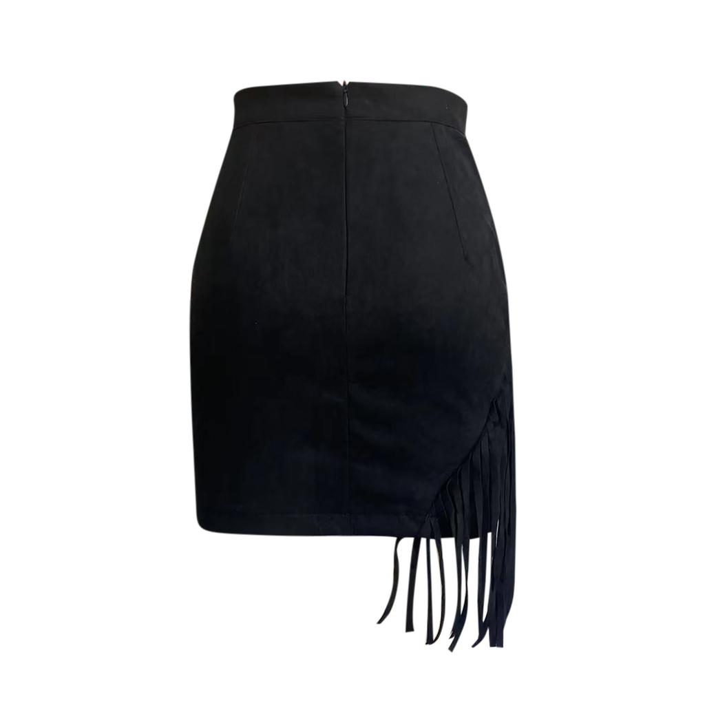 Модная женская сексуальная однотонная мини-юбка трапециевидной формы с кисточками и нерегулярными ягодицами