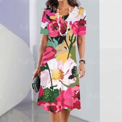 Женские платья миди с цветочным принтом, летнее элегантное платье, женские платья с короткими рукавами, модная женская одежда больших размеров