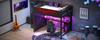 Gaming loft bed (140 x 200 cm) with desk, stairs with storage, LED lighting and USB port, Black