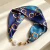 New retro pearl magnetic buckle small silk scarf women's high-end satin printed scarf summer versatile small scarf