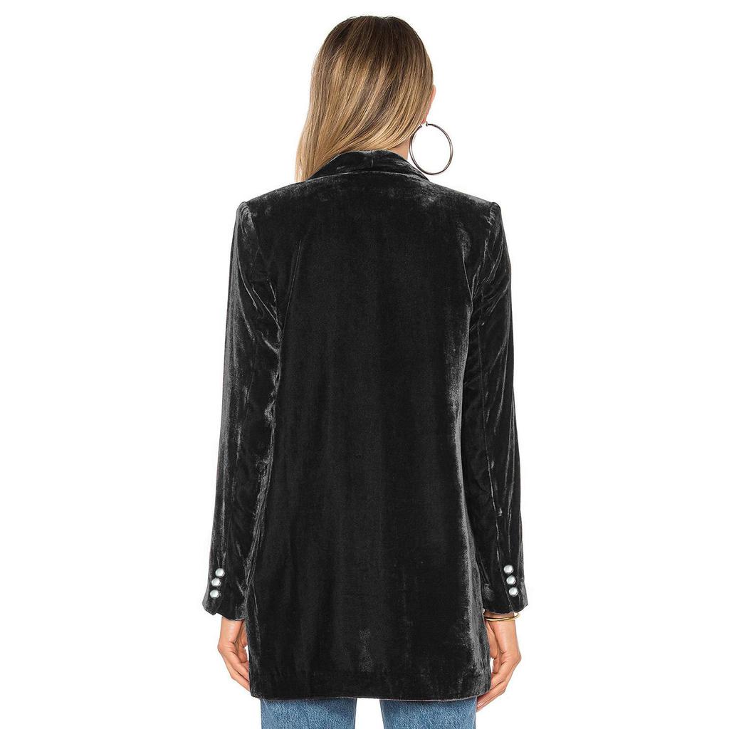 Velvet Blazers For Women Solid Open Front Lapel Cardigan Coat Long Sleeve Fall Winter Office Work Suit Jacket