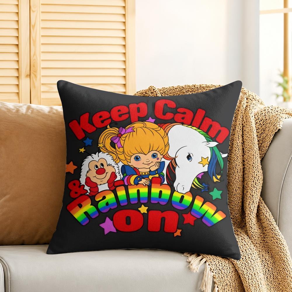 RRainbows Brite Anime Cushion Cover Silky Short Plush Invisible Zipper Dustproof Sofa Pillow Case For Home Decor