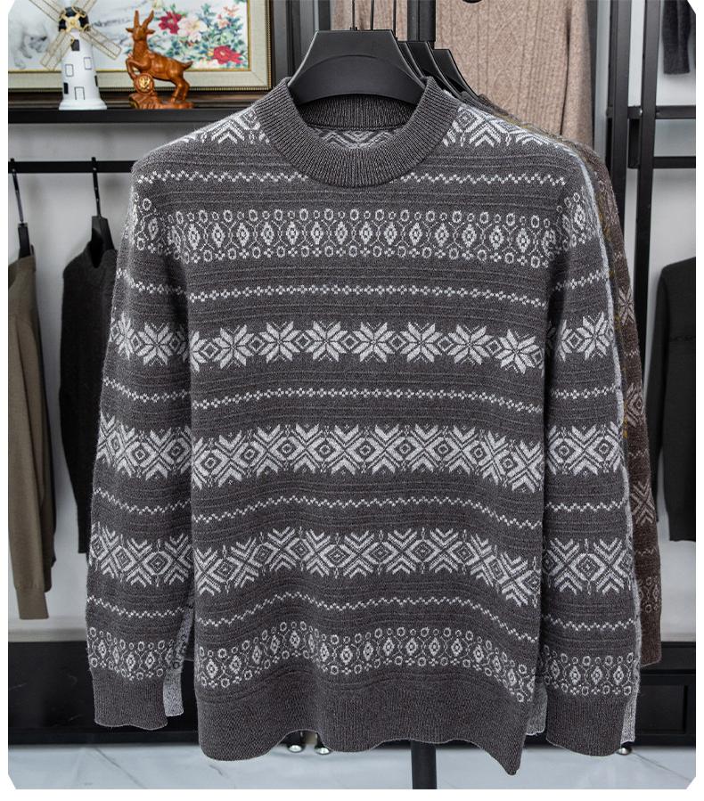 [Retro Lazy 15% Yak Fleece] Autumn and Winter Jacquard Woolen Sweater with Horizontal Stripes and Color Contrast for Warmth, Inner Knitted Sweater