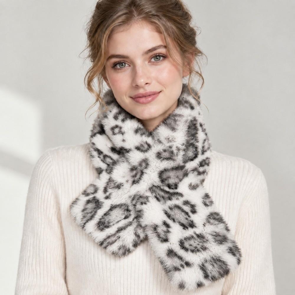 Leopard Print Neck Wrap Scarf Faux Rabbit Fur Thicken Scarf Cute Faux Fur Scarf  Outdoor Wear