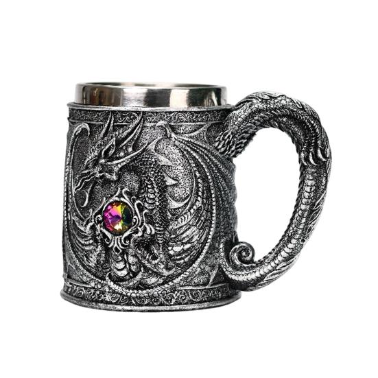 Кружка для пива из нержавеющей стали 600 мл, ретро танкard, кофейная чашка, стакан для чая, средневековая кружка из смолы с драконом для любителей фэнтези