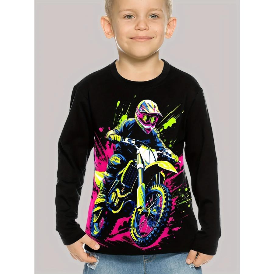 2025 Одежда для детей Мальчики Футболка с длинным рукавом 3D Принт Мотокросс Детская одежда Повседневная Детская одежда Девочка Пуловер Верх Одежда для мальчиков