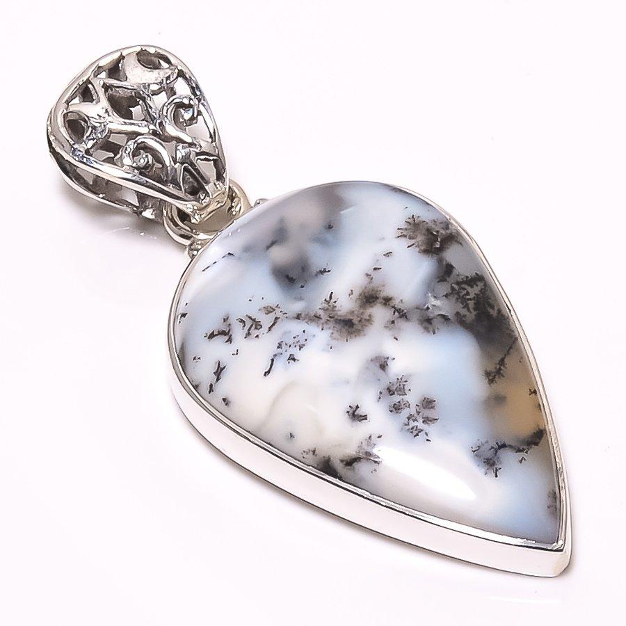 Подвеска из натурального опала дендрита из стерлингового серебра 925 пробы 1,65 дюйма m8P62