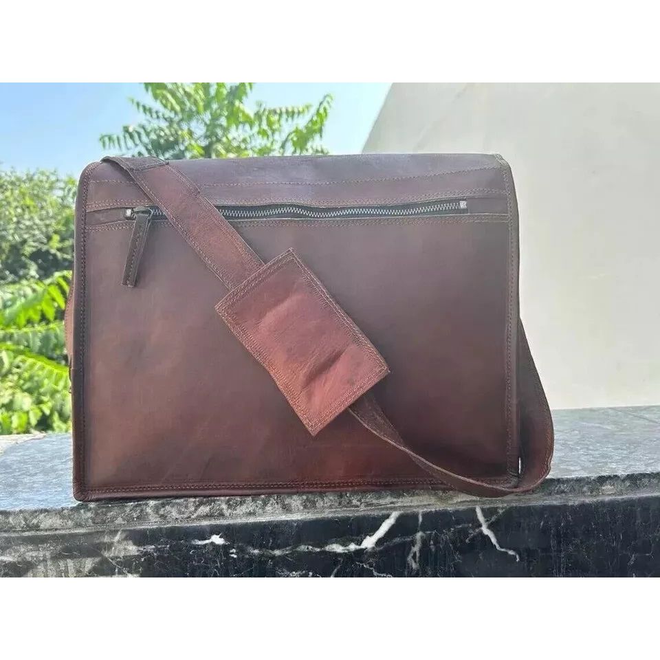 Винтажная новая настоящая сумка-портфель мужская сумка-мессенджер из козьей кожи для ноутбука коричневого цвета
