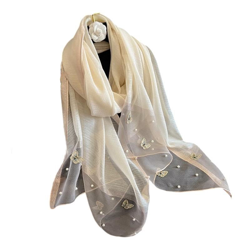 Elegant Embroidered Butterfly Silk Scarf For Women Lightweight Polyester Hijab Shawl Wrap Stole Accessory Gift