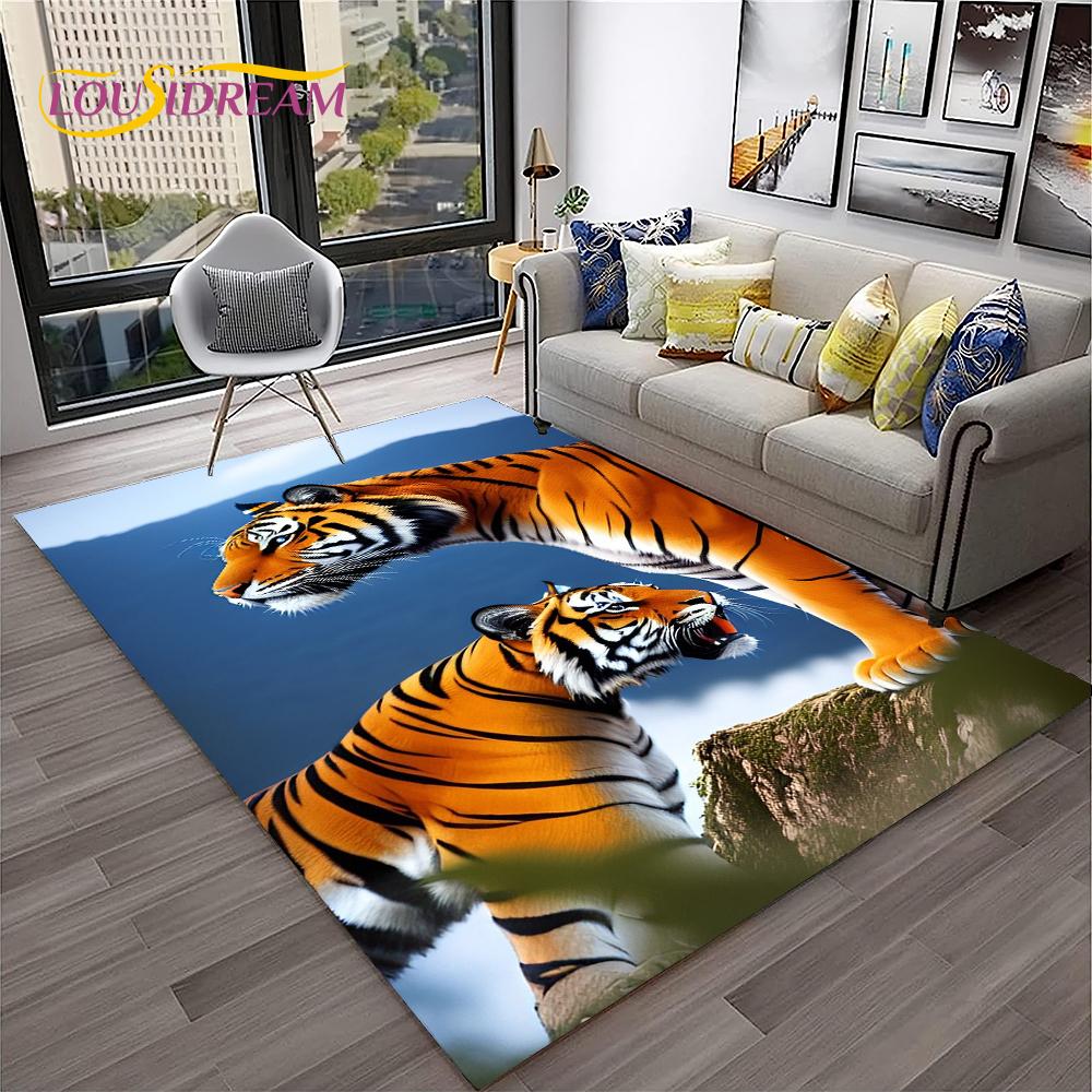 3D мультфильм Dream Tiger Animal Beast Ковер Ковер для дома Гостиная Спальня Диван Коврик Декор, Детский коврик Нескользящий напольный коврик
