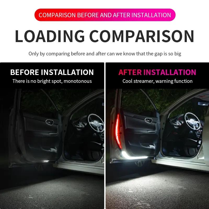 2pcs LED Car Door Opening Warning Atmosphere Light Strip 120cm Decoration Welcome Decor Ambient Lamp Safety Auto Accessories 12v