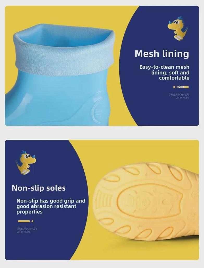 Детские резиновые сапоги с динозаврами: Милые полусапожки для воды с бархатной подкладкой для мальчиков и девочек.