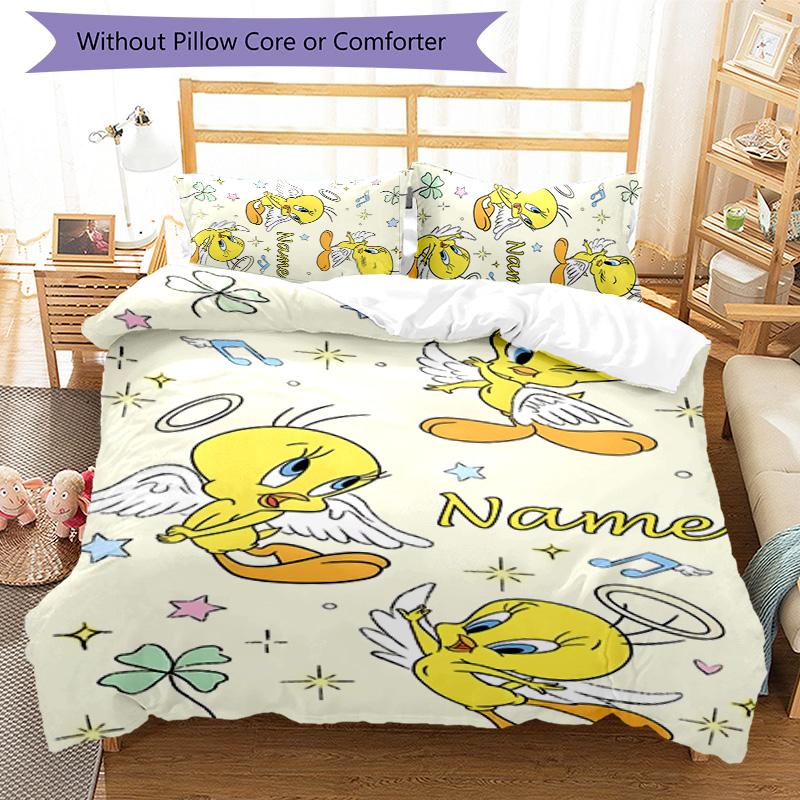 3pcs Tweety3 Cover Set - Personalized Name, HD Printed Bedding with 1 Cover and 2 Pillowcases - Perfect for Home Decor, Easy Care