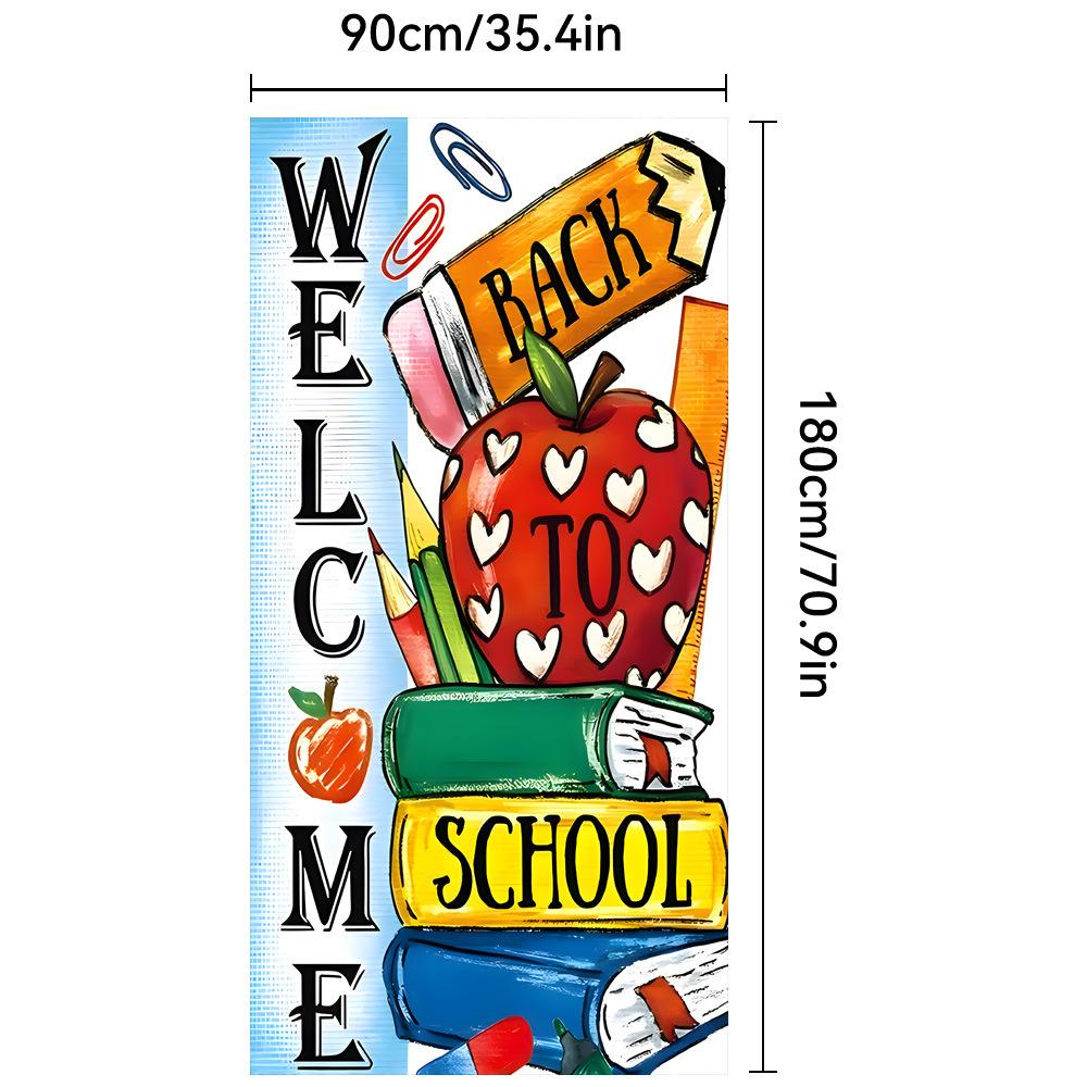 Back To School Banner Welcome Back To School Door Cover Backdrop Polyester Hanging Banner Front Door Porch Sign for First Day
