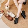 Top‑Layer Cowhide Mom Shoes, Round Toe Low Heel Shallow Mouth Dance Shoes, Breathable Versatile Flat Casual Leather Shoes SA‑2289